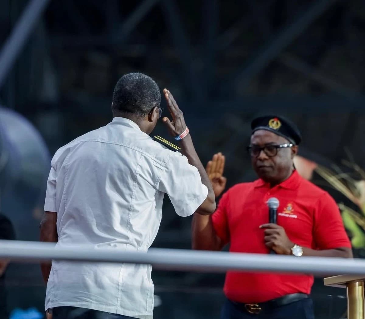 An RCI Americas chaplain taking an oath during a commissioning ceremony